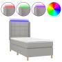 Cama box spring colchón y luces LED tela gris claro 100x200 cm