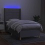 Cama box spring colchón y luces LED tela gris claro 100x200 cm