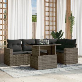 Set de muebles de jardín 6 pzas y cojines ratán sintético gris Set de muebles de jardín 6 pzas y cojines ratán sintético gris