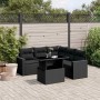 Set de sofás de jardín 6 piezas y cojines ratán sintético negro