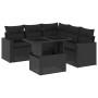 Set de sofás de jardín 6 piezas y cojines ratán sintético negro