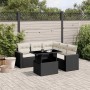 Set de sofás de jardín 6 piezas y cojines ratán sintético negro