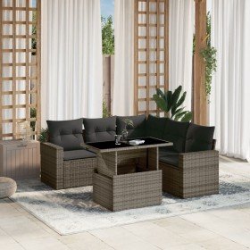 Set de muebles de jardín 6 pzas y cojines ratán sintético gris en Conjuntos de jardín | Comprar online en Foro24