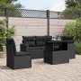 Set de sofás de jardín 6 piezas y cojines ratán sintético negro