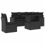 Set de sofás de jardín 6 piezas y cojines ratán sintético negro