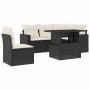 Set de sofás de jardín 6 piezas y cojines ratán sintético negro
