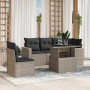 Set de sofás de jardín 6 pzas y cojines ratán sintético gris