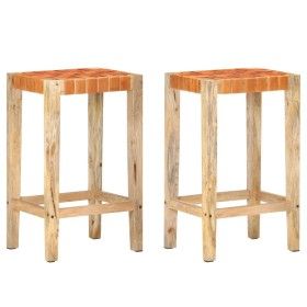 Bar stools 2 pieces genuine brown leather 75 cm by vidaXL, Kitchen stools - Ref: Foro24-321830, Price: 131,29 €, Discount: %