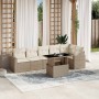 Set sofás de jardín 7 piezas y cojines ratán sintético beige