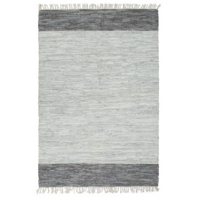 Alfombra chindi tejida a mano cuero 120x170 cm gris