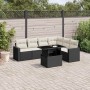 Set de sofás de jardín 7 pzas con cojines ratán sintético negro