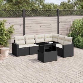 Set de sofás de jardín 7 pzas con cojines ratán sintético negro