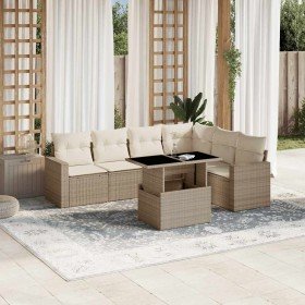 Set sofás de jardín 7 piezas y cojines ratán sintético beige en Conjuntos de jardín | Comprar online en Foro24