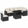 Set de sofás de jardín 7 pzas con cojines ratán sintético negro