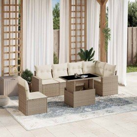 Set sofás de jardín 7 piezas y cojines ratán sintético beige