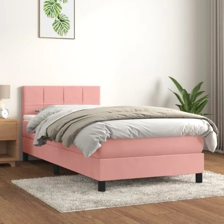 Cama box spring con colchón terciopelo rosa 100x200 cm de vidaXL, Camas y somieres - Ref: Foro24-3141292, Precio: 302,89 €, D...
