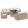 Set de sofás de jardín 9 pzas con cojines ratán sintético beige