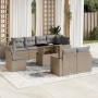 Set de sofás de jardín 9 pzas con cojines ratán sintético beige