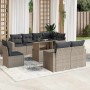 Set muebles jardín 9 pzas y cojines ratán sintético gris claro