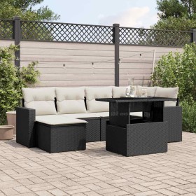 Set de sofás de jardín 7 pzas con cojines ratán sintético negro