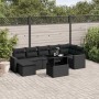 Set de sofás de jardín 8 piezas y cojines ratán sintético negro