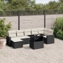 Set de sofás de jardín 8 piezas y cojines ratán sintético negro