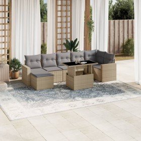 Set de sofás de jardín y cojines 8 piezas ratán sintético beige en Conjuntos de jardín | Comprar online en Foro24