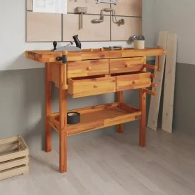 Workbench with drawers and screws acacia bench 124x52x83 cm by vidaXL, Work tables - Ref: Foro24-153322, Price: 228,77 €, Dis...