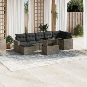 Set de sofás de jardín y cojines 8 piezas ratán sintético gris