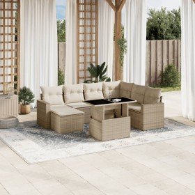 Set de sofás de jardín y cojines 8 piezas ratán sintético beige
