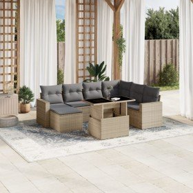 Set de sofás de jardín y cojines 8 piezas ratán sintético beige