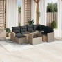 Set de sofás de jardín 8 pzas y cojines ratán sintético gris