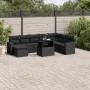 Set de sofás de jardín 8 piezas y cojines ratán sintético negro