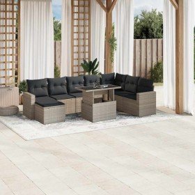 Set muebles jardín 9 pzas y cojines ratán sintético gris claro Set muebles jardín 9 pzas y cojines ratán sintético gris claro