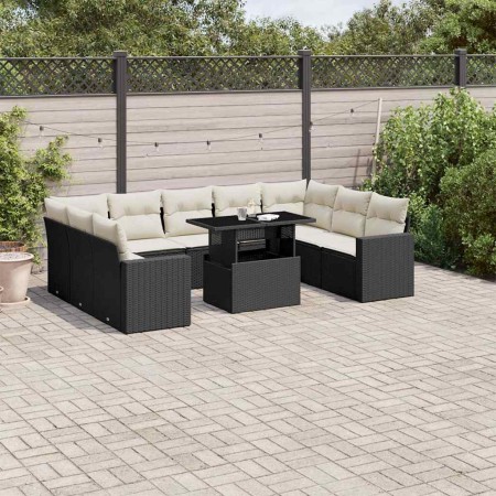 Set de sofás de jardín 10 pzas cojines ratán sintético negro