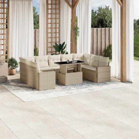 Juego de sofás jardín con cojines beige 10 pzas ratán sintético