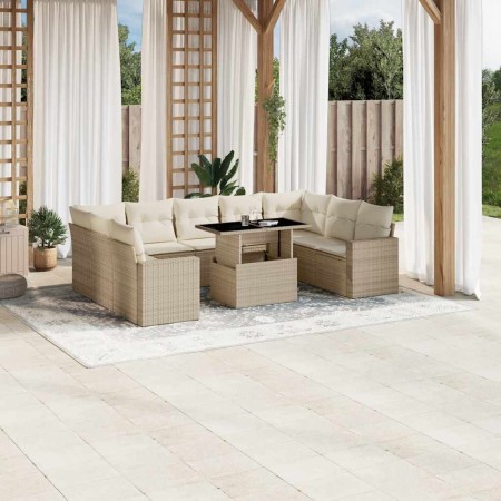 Juego de sofás jardín con cojines beige 10 pzas ratán sintético