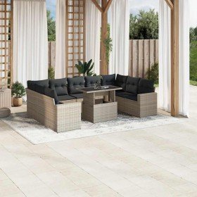 Set sofás jardín 10 pzas con cojines ratán sintético gris claro Set sofás jardín 10 pzas con cojines ratán sintético gris claro