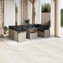 Set sofás jardín 10 pzas con cojines ratán sintético gris claro