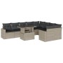 Set sofás jardín 10 pzas con cojines ratán sintético gris claro
