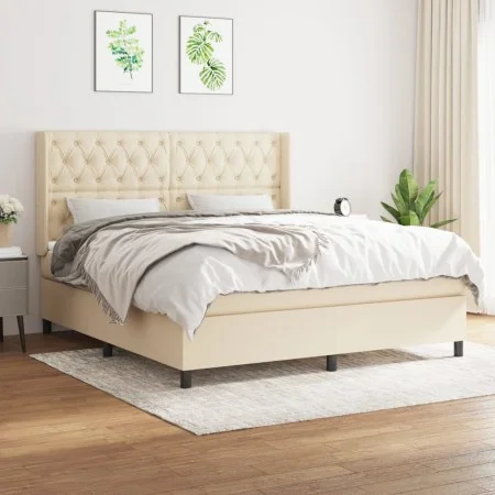 Box spring bed with cream fabric mattress 160x200 cm by vidaXL, Beds and slatted bases - Ref: Foro24-3131686, Price: 618,10 €...