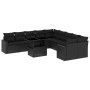 Set de sofás de jardín 11 pzas y cojines ratán sintético negro
