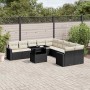Set de sofás de jardín 11 pzas y cojines ratán sintético negro