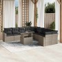 Set de sofás de jardín 11 pzas y cojines ratán sintético gris