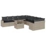 Set de sofás de jardín 11 pzas y cojines ratán sintético gris