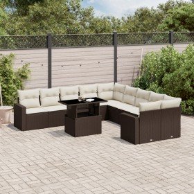 Set de sofás de jardín 11 pzas cojines ratán sintético marrón
