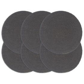 Mantel individual redondo 6 uds algodón gris oscuro liso 38 cm
