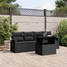 Set de muebles de jardín 5 pzas y cojines ratán sintético negro