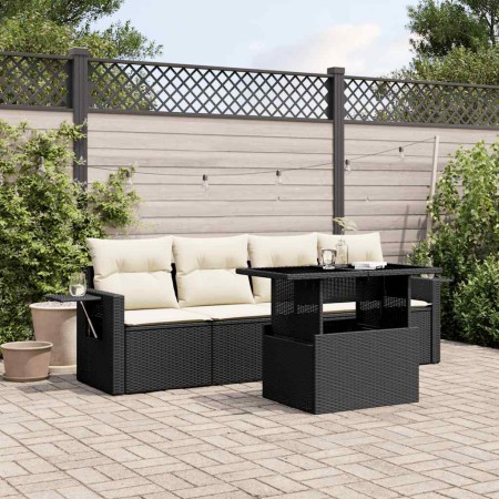 Set de muebles de jardín 5 pzas y cojines ratán sintético negro
