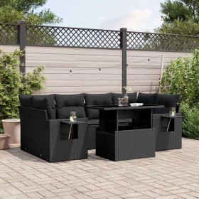 Set de sofás de jardín 7 pzas con cojines ratán sintético negro